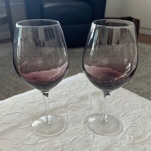 Pier 1 Crackle Glass Amethyst Purple Wine Glasses, Balloon, Set of 2